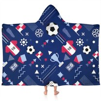 Blue Soccer Elements Pattern Hooded Bath Towel，60"x35" for Ages 3 To 12 Kids, Quick Dry Lightweight Soft Microfiber Hood Beach Towel Cover Up for Kids