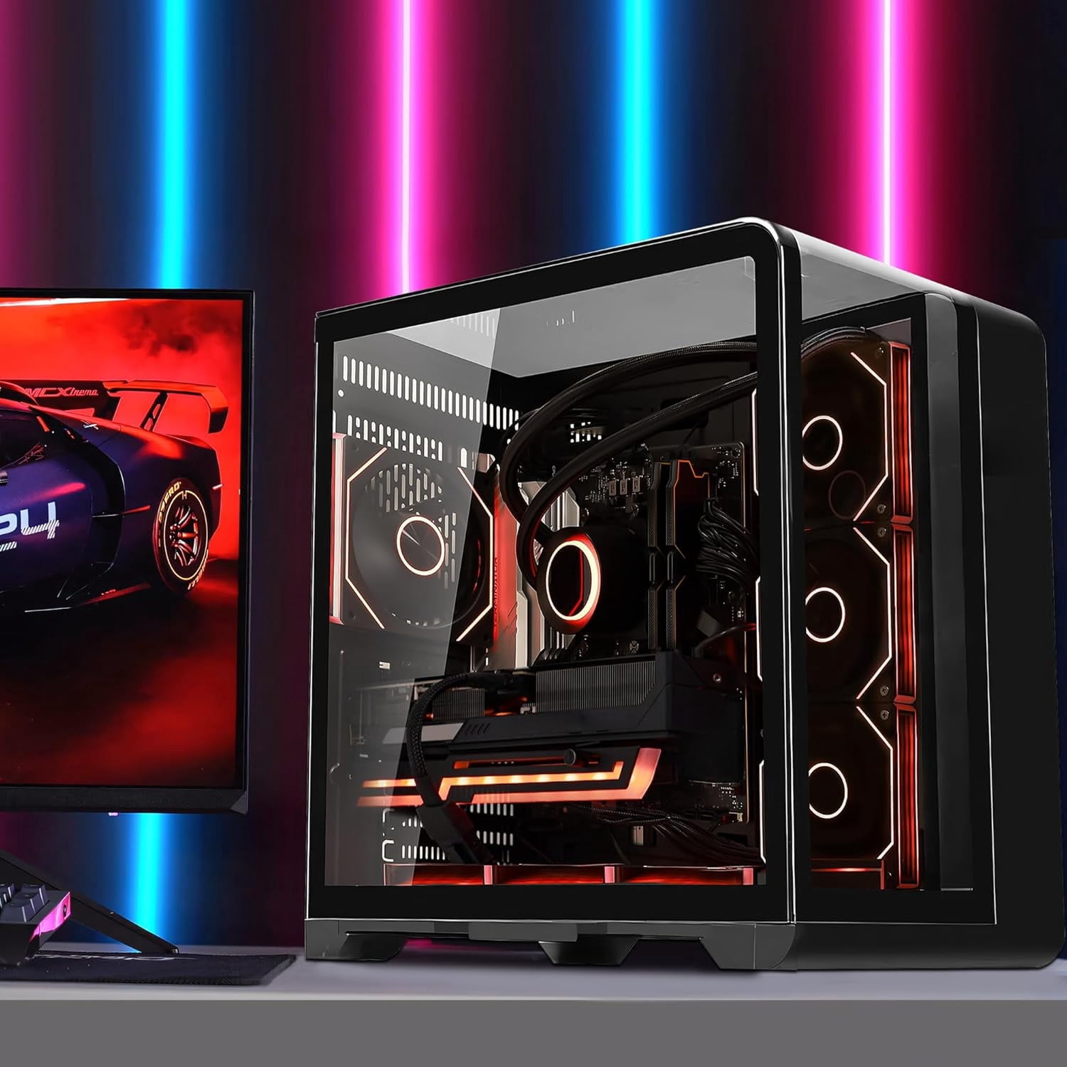 Hoengager Gaming PC- AMD Ryzen 5 9600X 6 Core 3.9 GHz RX 9070 16GB GDDR6 16GB DDR5 RAM 1TB PCIe and 2TB SATA SSD Windows 11 Desktop Computer