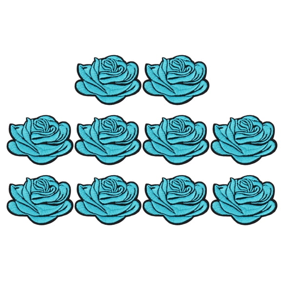 Uxcell 10 Pcs Blue Rose Embroidered Patch Sew on Iron on Decorative Patch, 2.6"Lx2.2"W