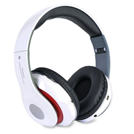 UPC: 0754292138568 | Bluetooth Rechargeable Over Ear Headset Foldable Wireless Wired Headphones with Memory Card Slot Built-In FM Tuner Microphone Audio Cable for Phone TV Computer MP3 Player – White