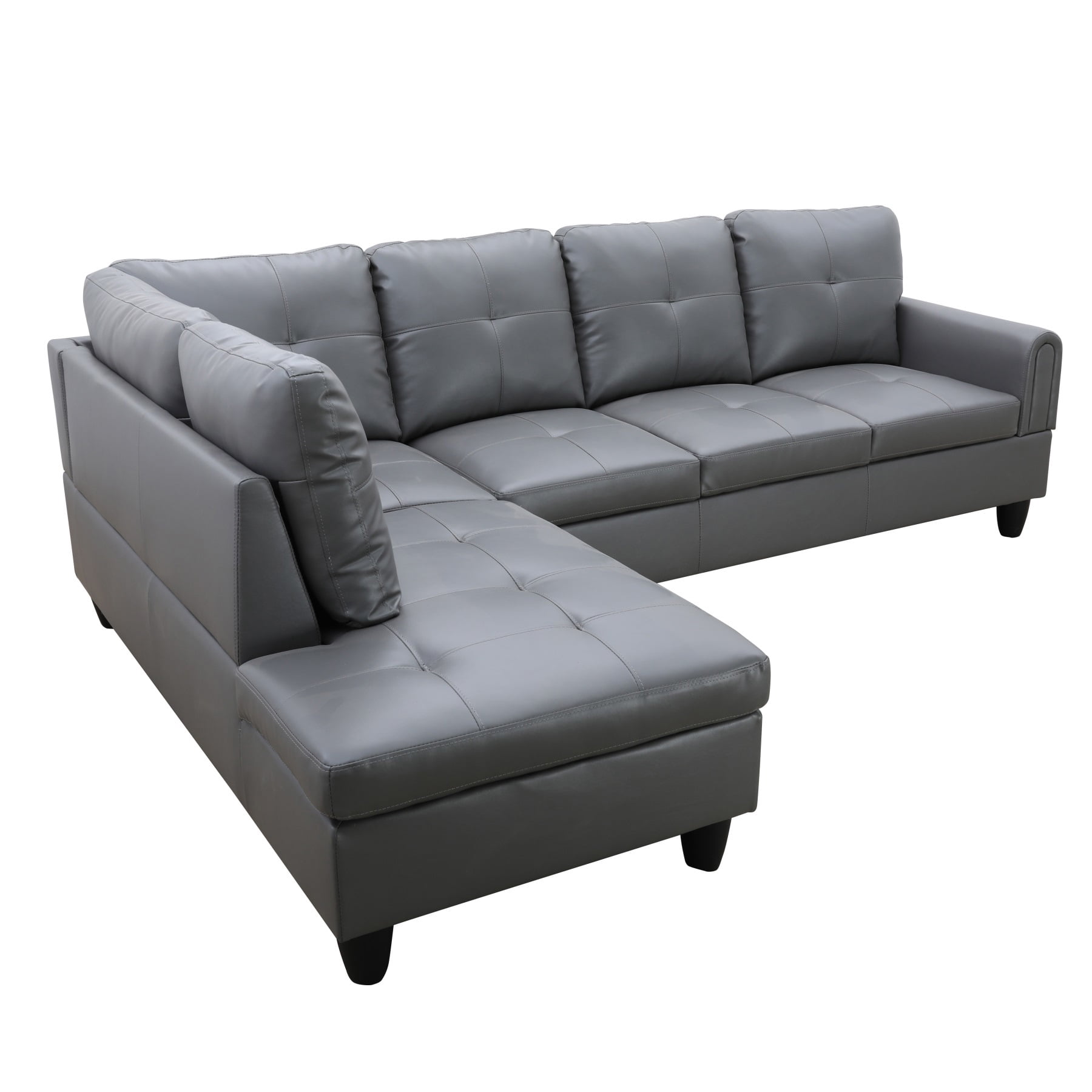 Hommoo Faux Leather L Shaped Sectional Couch and Sofa Set, Modern Living Room Furniture Set, Left Side, Dark Grey
