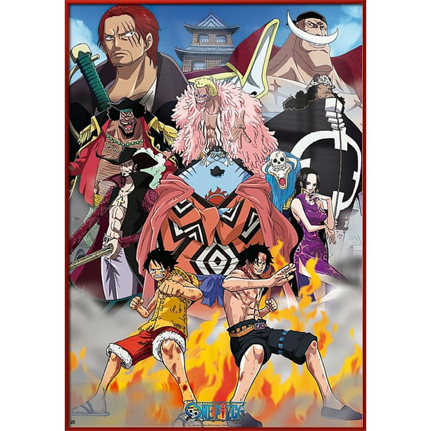 One Piece Framed Manga Anime Tv Show Poster Marine Ford Edward Newgate Whitebeard Pirates Size 28 X 40 Red Plastic Frame Walmart Com