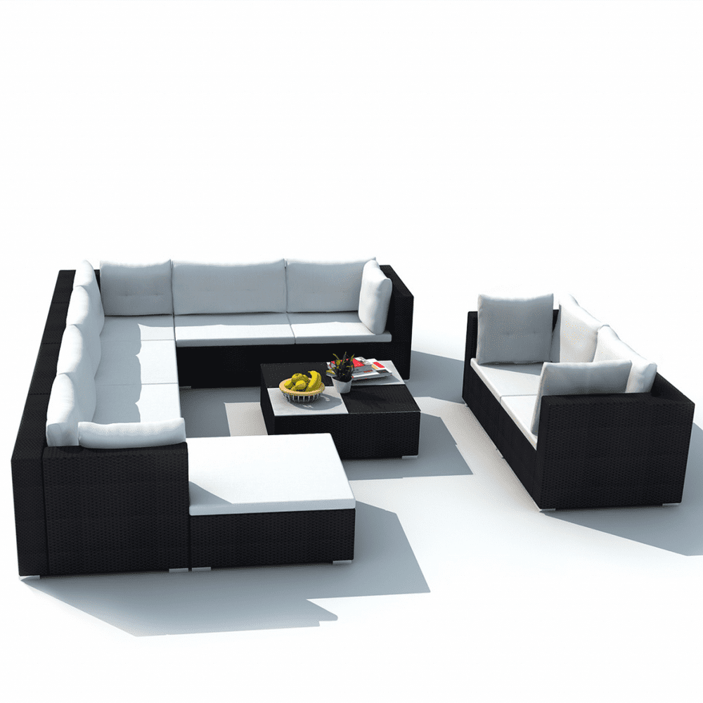 vidaXL 32 Piece Garden Sofa Set Black Poly Rattan