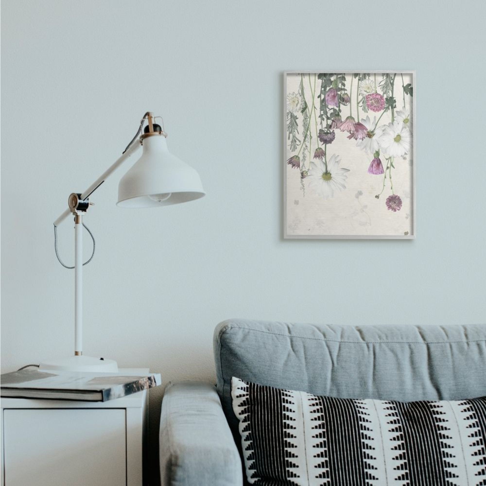 Stupell Industries Hanging White and Purple Flowers over Neutral Beige Design by Grace Popp