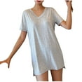 thumbnail image 4 of T-Shirt with Built in Bra Womens Pajamas Loungewear Top Summer Short Sleeve Thin V-Neck Sleepwear Tops, 4 of 4