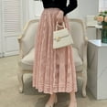 thumbnail image 2 of SWSMCLT Women's Pleated Skirt Lace Tulle Summer Mid Rise Skirt A Line Fitted Casual Elastic Waist Calf Length Pink Small-Large, 2 of 4