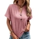 thumbnail image 1 of Botón de manga corta Top V cuello gota hombro suelta casual suave mujeres botón verano camiseta, 1 of 6