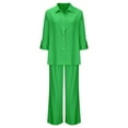 thumbnail image 7 of UPPADA Jogging Suits for Women,Womens 2 Piece Outfits Fall Cotton Linen Set Casual Long Sleeve Button Down Shirts and Pants Suits with Pockets Green,XXXL, 7 of 7