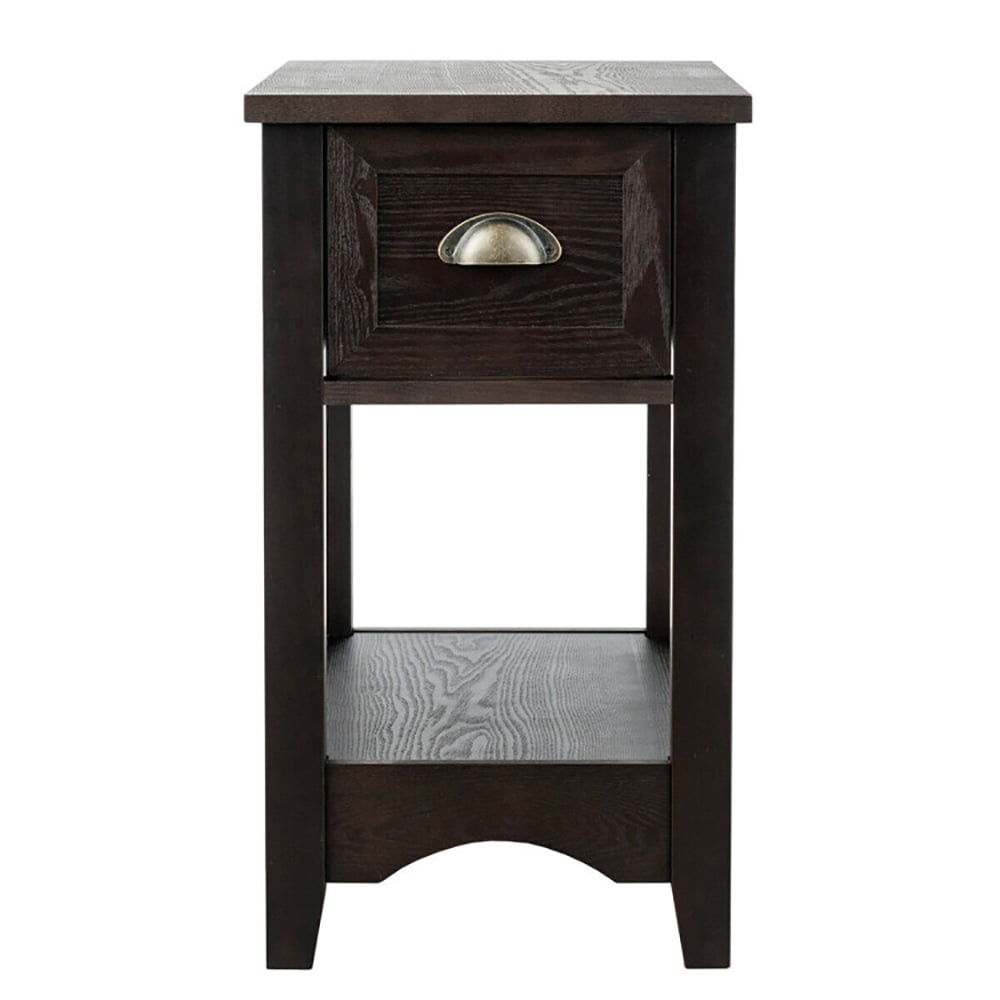 Finihen End Side Table, Rectangular Nightstand, Contemporary Chair Side End Table Compact Table with Drawer Nightstand, for Living Room, Bedroom, Brown Finihen End Side Table, Rectangular Nightstand, Contemporary Chair Side End Table Compact Table with Drawer Nightstand, for Living Room, Bedroom, Brown