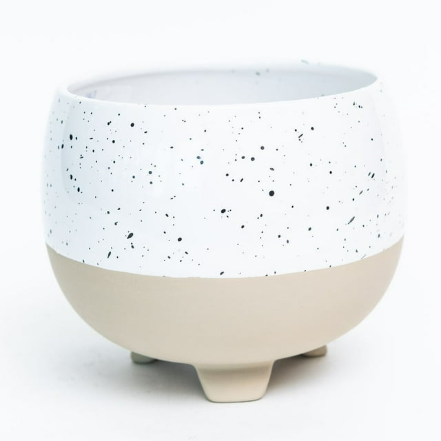 Set of 6 Specked White With Beige Footed Base Planter