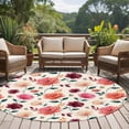 thumbnail image 5 of Red Pink Flower Round Living Room Rugs 6 ft, Watercolor Floral Green Leaf Vintage Country Washable Area Rug with Non-Slip Sturdy Edge Binding Round Carpet for Kitchen Office Bedroom, 5 of 9