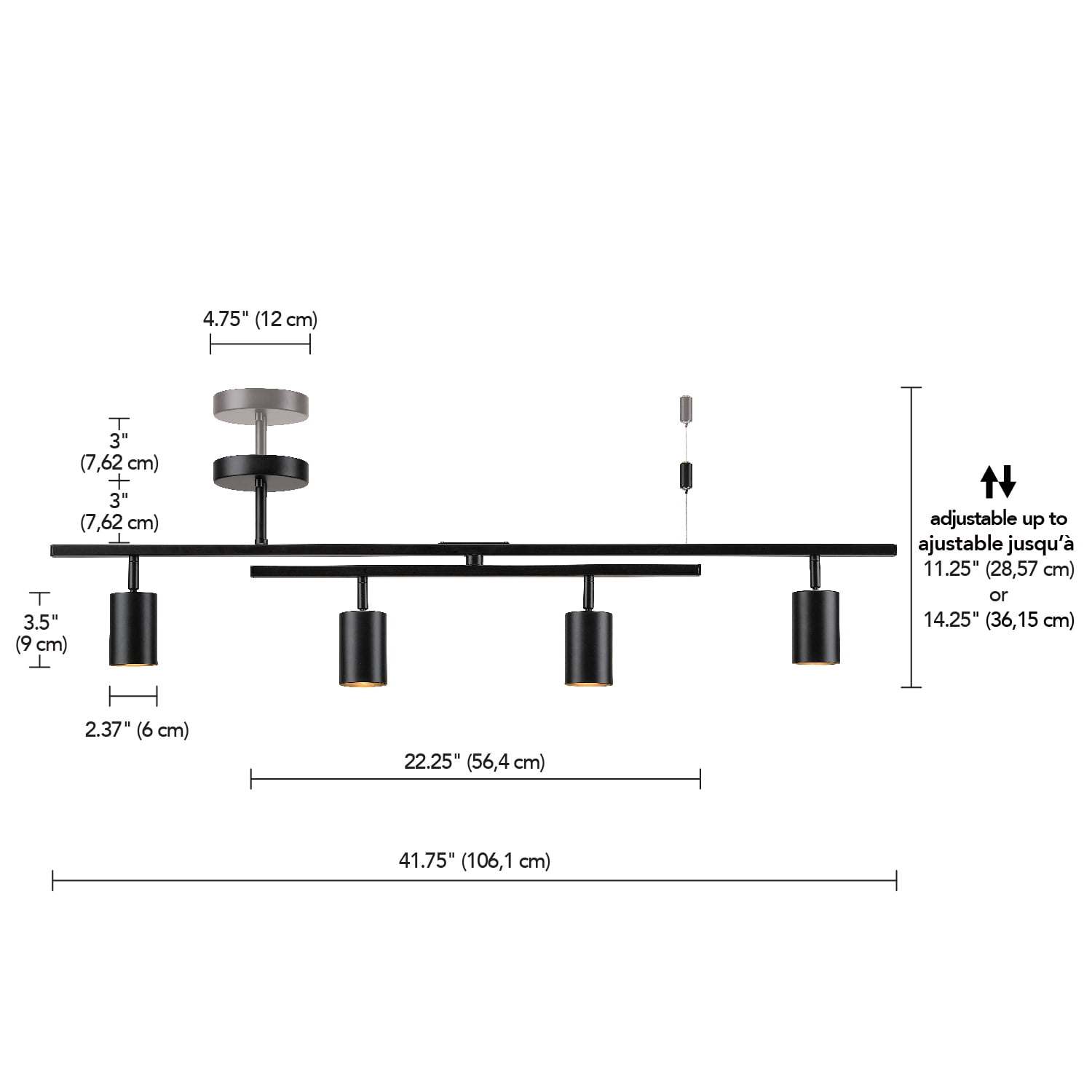 Globe Electric West Matte Black Modern Industrial 4-Light Track Lighting with Center Swivel Bar