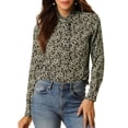 thumbnail image 1 of Unique Bargains Chemise Décontractée à Manches Longues à Col Montant Imprimé Floral pour Femmes, 1 of 6