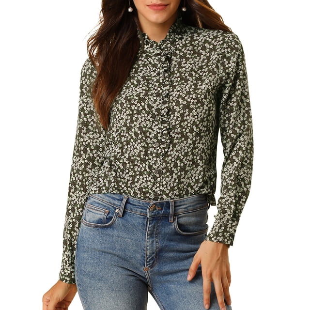 INSPIRE CHIC Chemise Décontractée à Manches Longues Imprimé Floral Col Montant pour Femmes