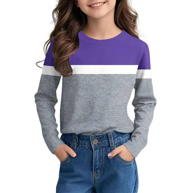asjyhkr Chandail à Manches Longues Col Rond pour Enfants Garçons Filles 3-14 Ans Léger Confortable Color Block Décontracté Entraînement Extérieur, Taille 110-170
