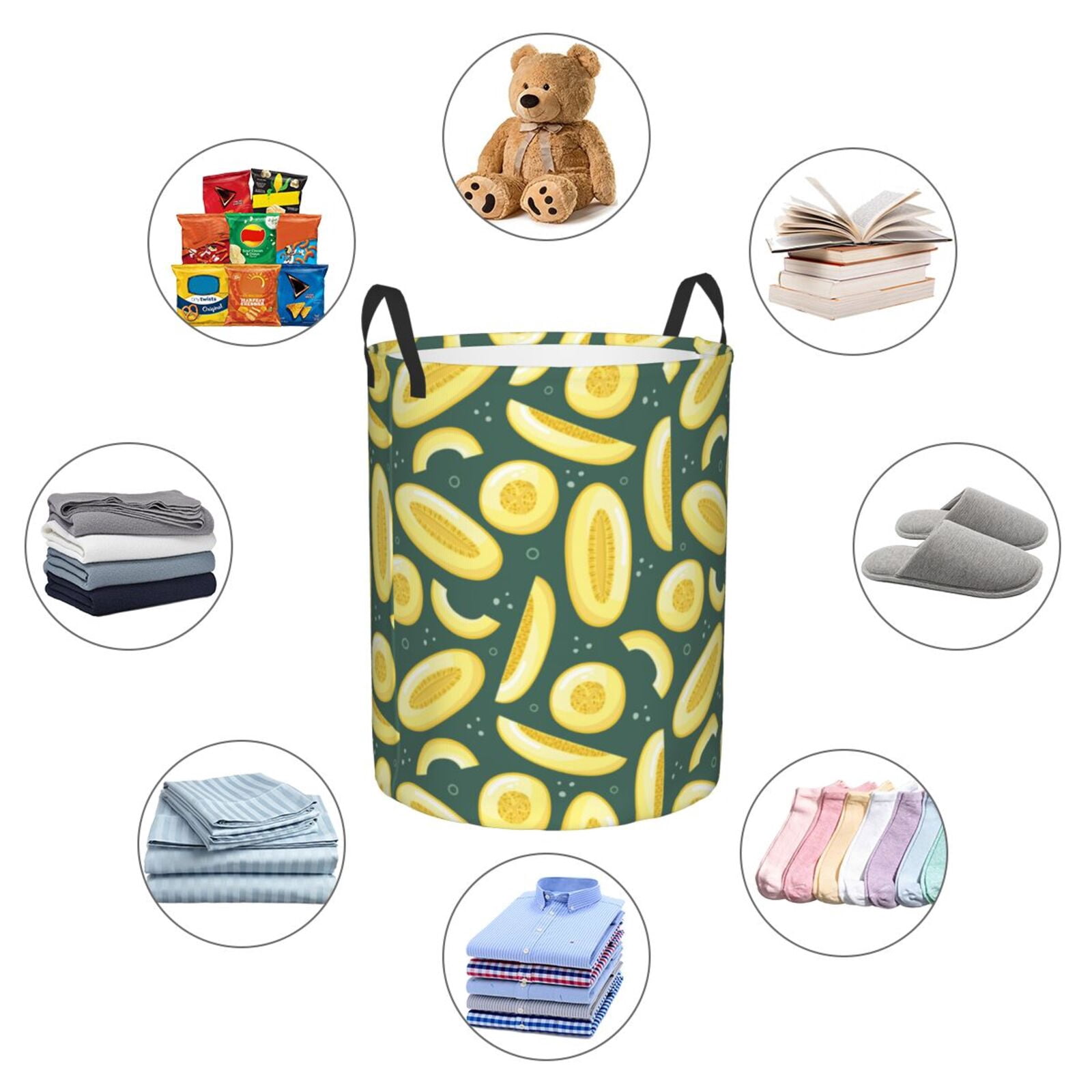Large Laundry Basket with Handles - Cute Crisp Cantaloupe Kids Baby Dirty Clothes Laundry Hamper for Bedroom Aesthetic