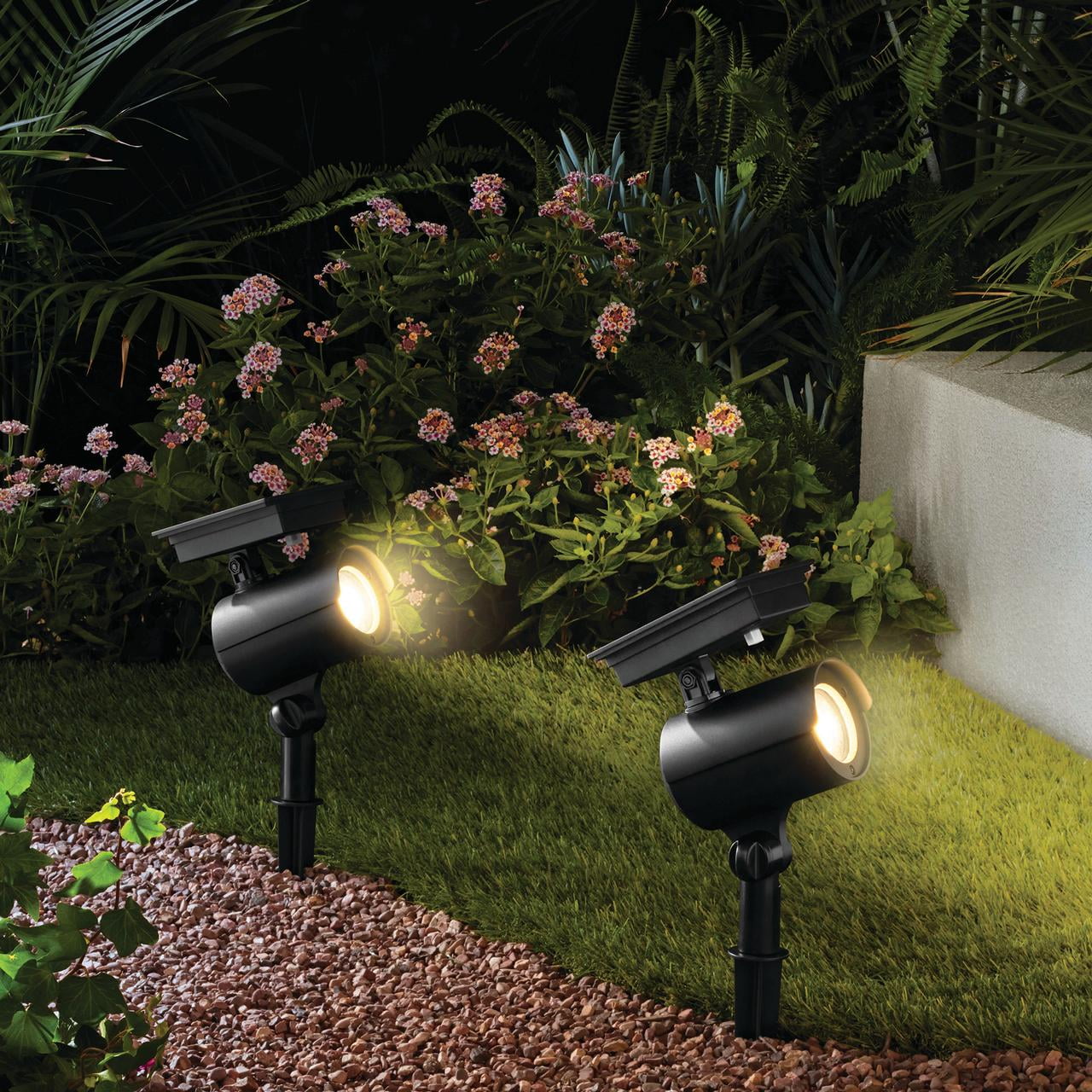 (2 pack) Mainstays Solar Powered Black LED Landscape Spot Light, 60 Lumens (2 Count)