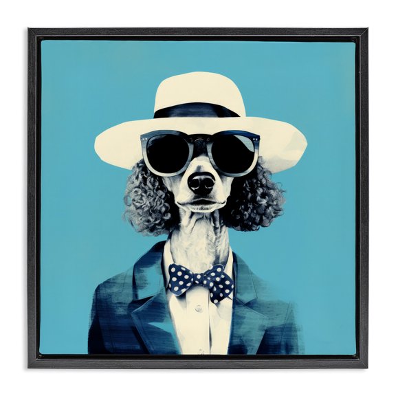 Stupell Industries Contemporary Canine Cool Retro Outfit Black Floating Frame Canvas Art, 18 x 18, by Ray Powers