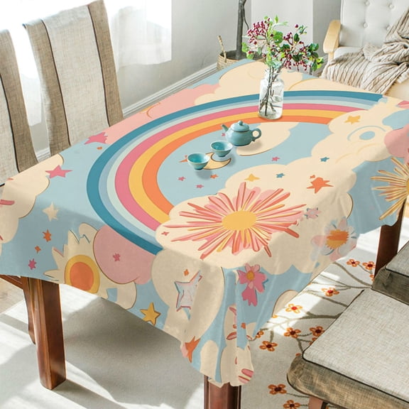 Yayeee Tablecloths 54" x 54" Rectangle Wrinkle Resistant Party Table Cover, Pink Retro Sun