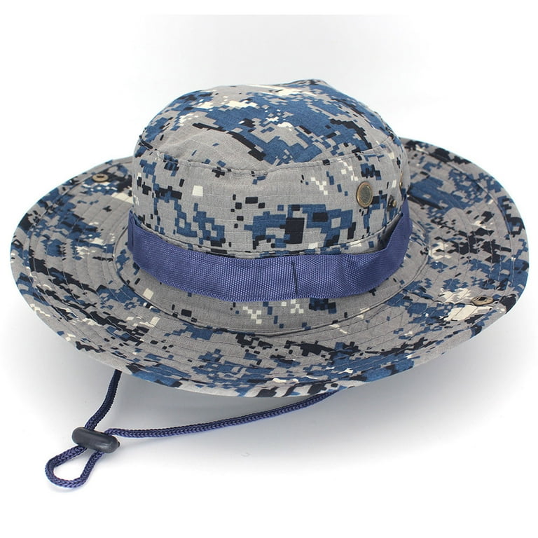 Odeerbi Fishing Bucket Hat for Men Women Outddor Sun Hat Unisex Summer Bush  Hiking Round Camouflage Cap Blue