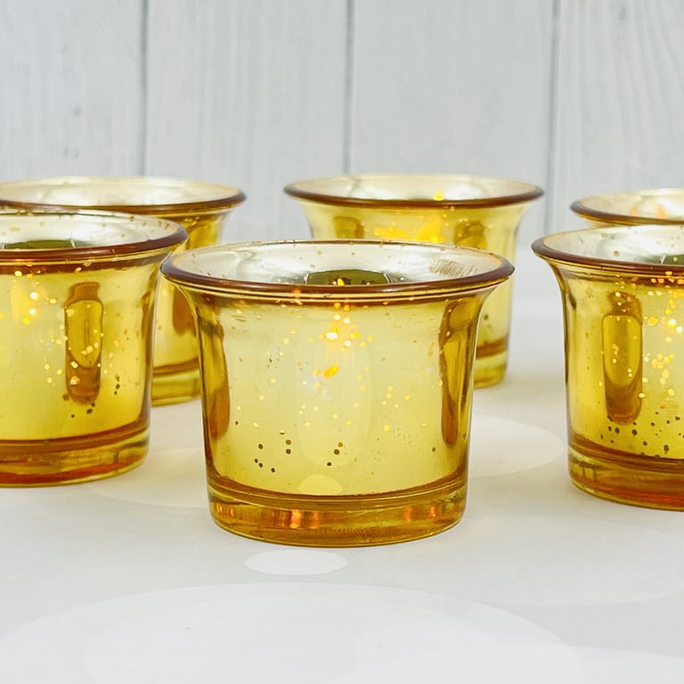 Hosley Set of 6, Metallic Champagne Gold Glass Candle/Tealight