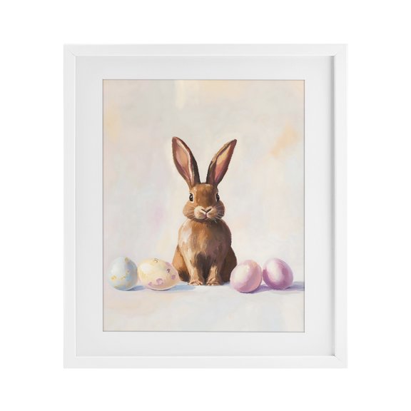 Stupell Industries Easter Bunny with Pastel Eggs White Framed Print Under Glass, design by The Prints Vibe