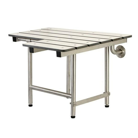 Modern 22 x 16 in. Wall Mount Folded Shower Seat with Floor Support - Brushed Stainless Steel