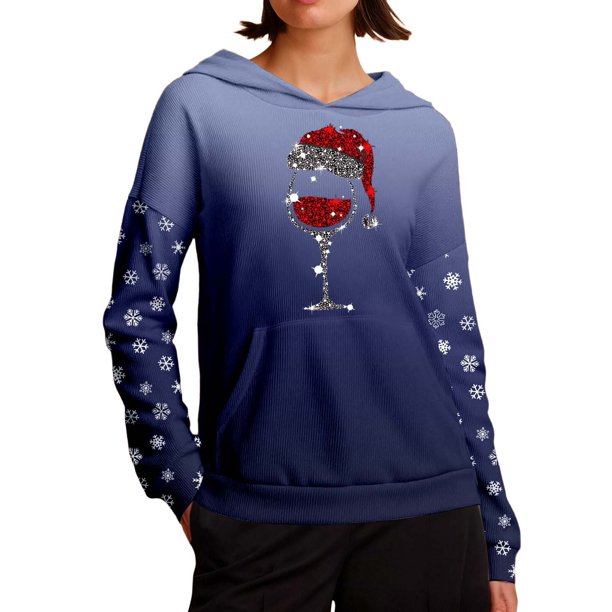 WILLBEST Sudadera de Mujer Cozy Style de Manga Larga con Capucha y Estampado Festivo, Ideal para Estar Cómoda En Casa y para Actividades Al Aire Libre Mediana
