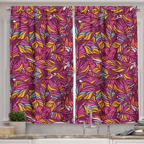 Feather Curtains 2 Panels Set, Psychedelic Style Vibrant Colored Abstract Feathers Overlapping Figures Design, Window Drapes for Living Room Bedroom, 55W X 39L Inches, Multicolor, by Ambesonne