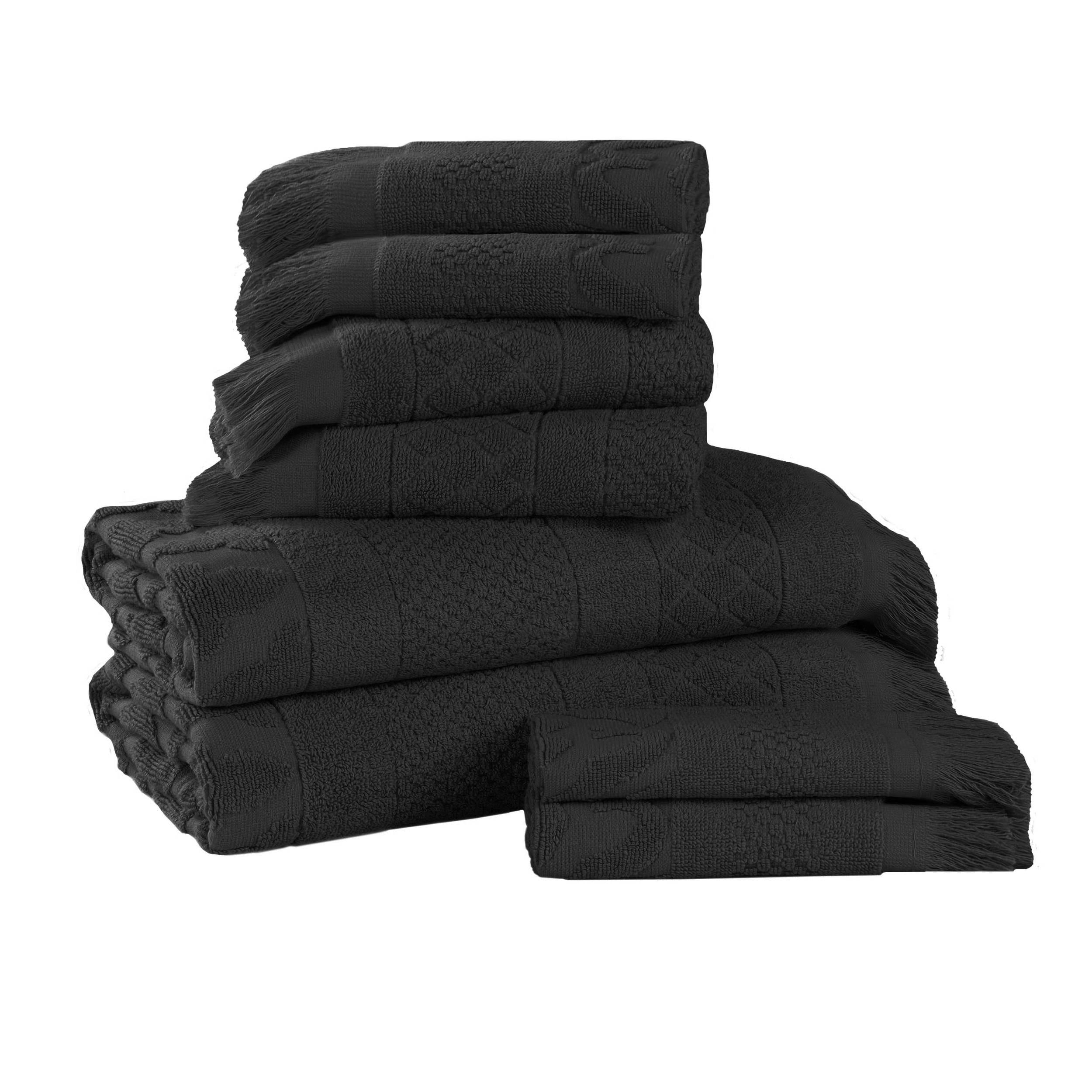 Superior Rolla Geometric Cotton 8 Piece Towel Set, Quick-Dry Ultra Soft Towels, Black