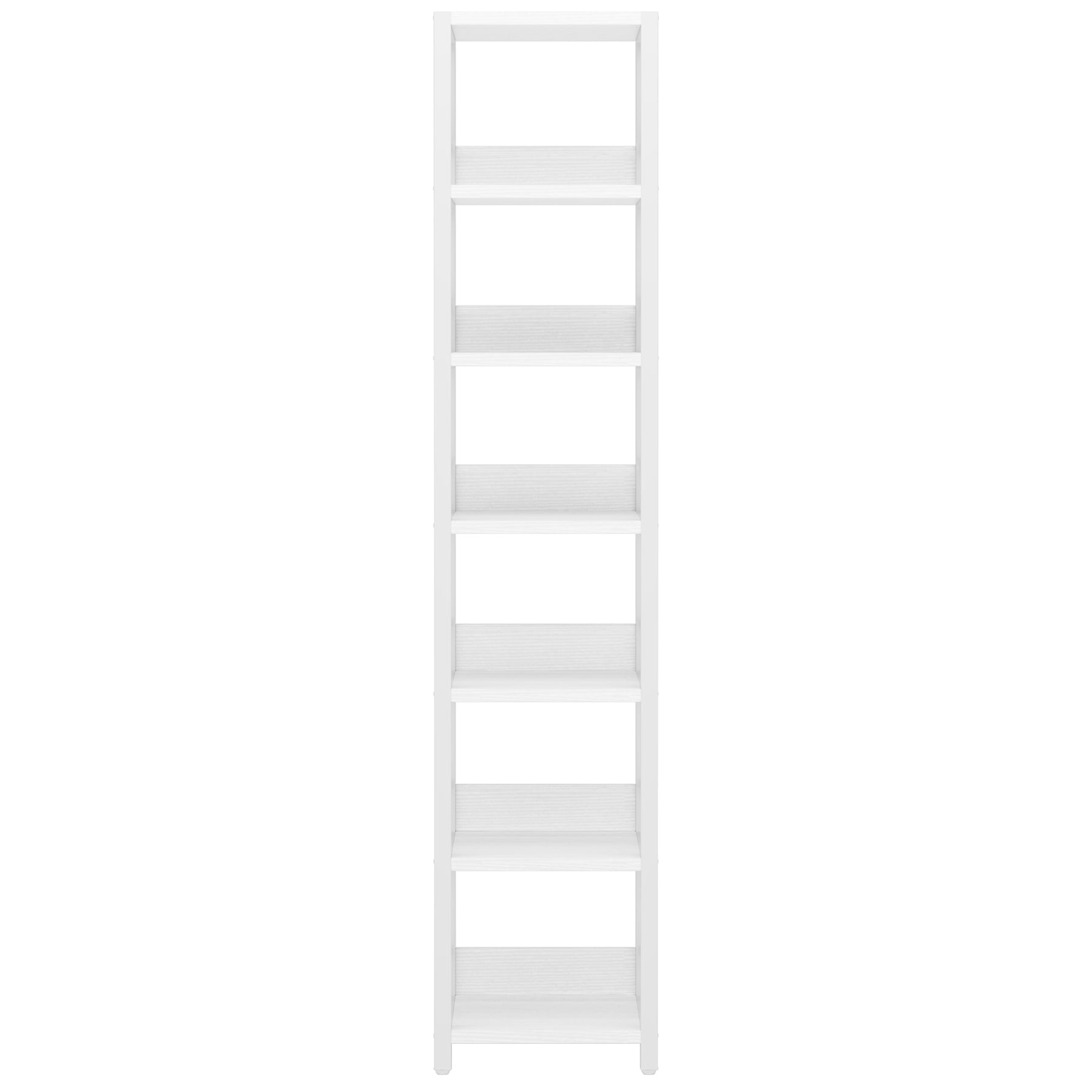 Fnova 75" 6-Tier Corner Bookshelf, Tall Narrow Rustic Wood Open Storage Rack, Square Bookcase Display Stand for Small Spaces in Living Room, Bathroom
