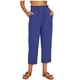 thumbnail image 4 of Pantalones casuales de cintura alta con diseño de hojas de loto para mujer, pierna recta, cintura elástica y tobillo de algodón y lino, 4 of 5