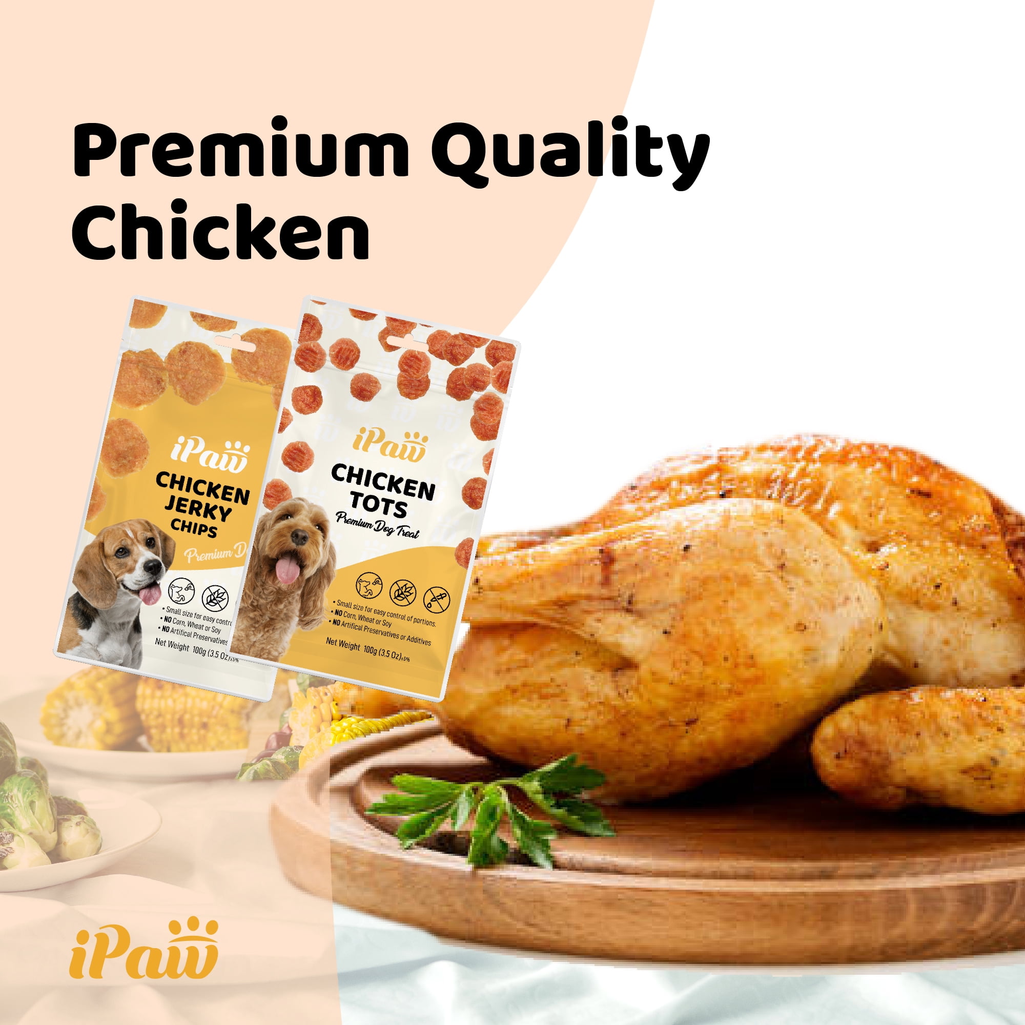 iPaw Dog Treats for Puppy Training, All Natural Human Grade Dog Treat, Hypoallergenic, Easy to Digest (Chicken Tots), 3 Packs