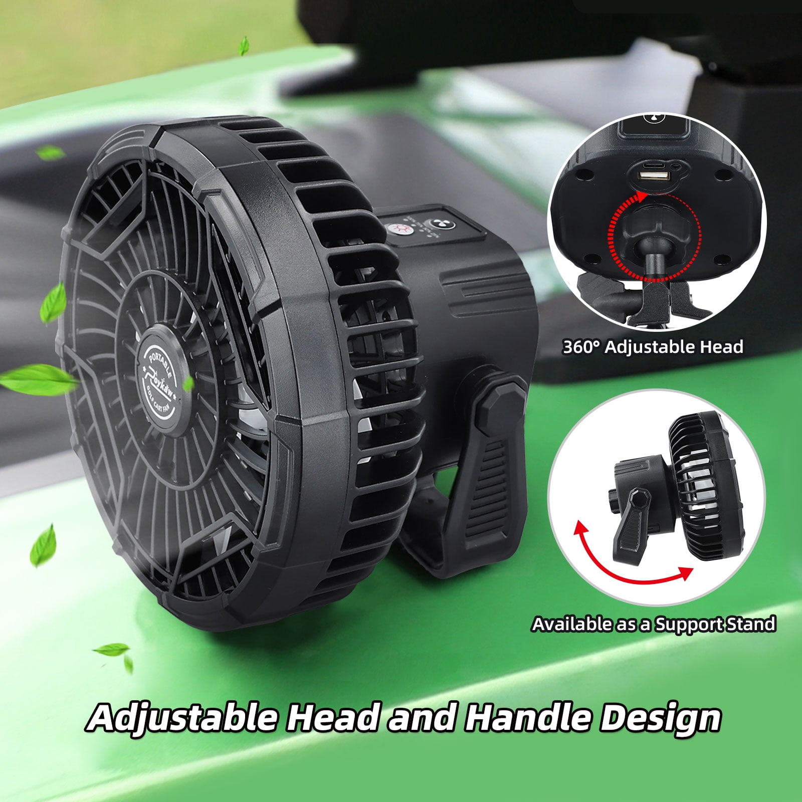 Roykaw Golf Cart Portable Rechargeable Fan w/LED Lantern, Camping Fan 10400mAh Battery Operated Fan