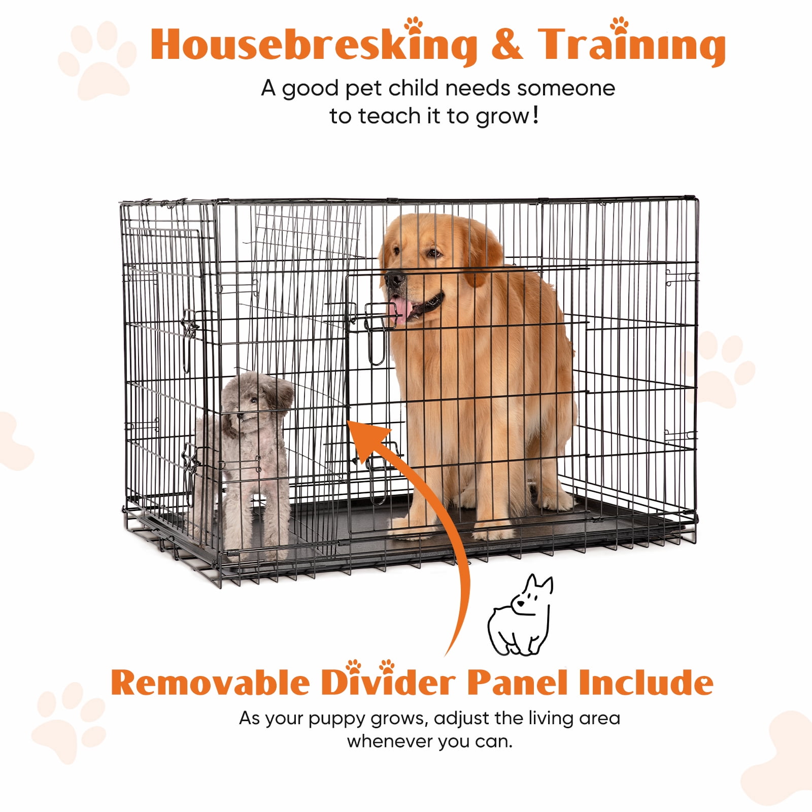 EverPick Dog Crate with Double Doors - 48 Inch Extra Large Foldable Metal Pet Cage, Portable Kennel with Divider Panel & Removable Tray for Medium/Large Dogs - Indoor & Outdoor Use