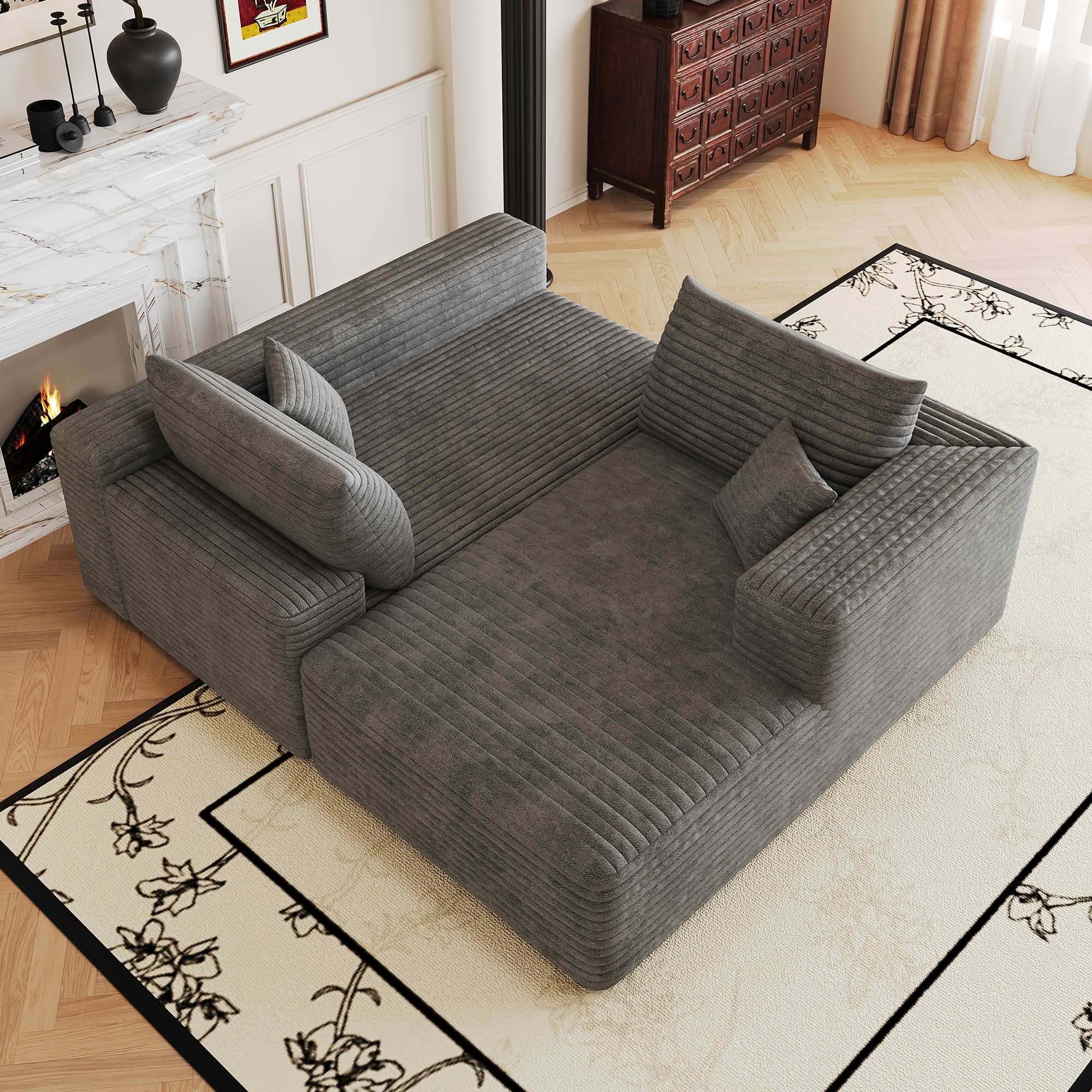 MAYEERTY 103 Inch L‑Shaped Cloud Sectional Sofa, Modern Minimalist Deep‑Seat Corner Couch, Plush Corduroy Upholstered Reversible Sofa, No‑Assembly Required for Living Room Apartment