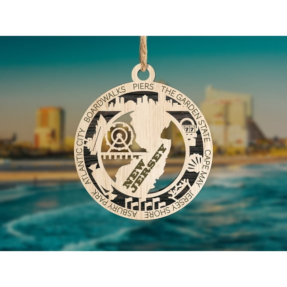The Cabin Woodworker - Baltic Birch Wood - New Jersey State Ornament - Solid Backing