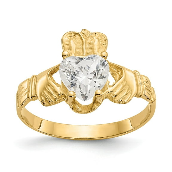 Real 14kt Yellow Gold April CZ Birthstone Claddagh Ring Size: 5; for Adults and Teens; for Women and Men