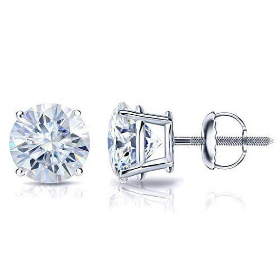 18k White Gold Round Moissanite Stud Earrings (1ct TGW, 5mm, G-H) 4-Prong Set, Screw-Back by Diamond Wish