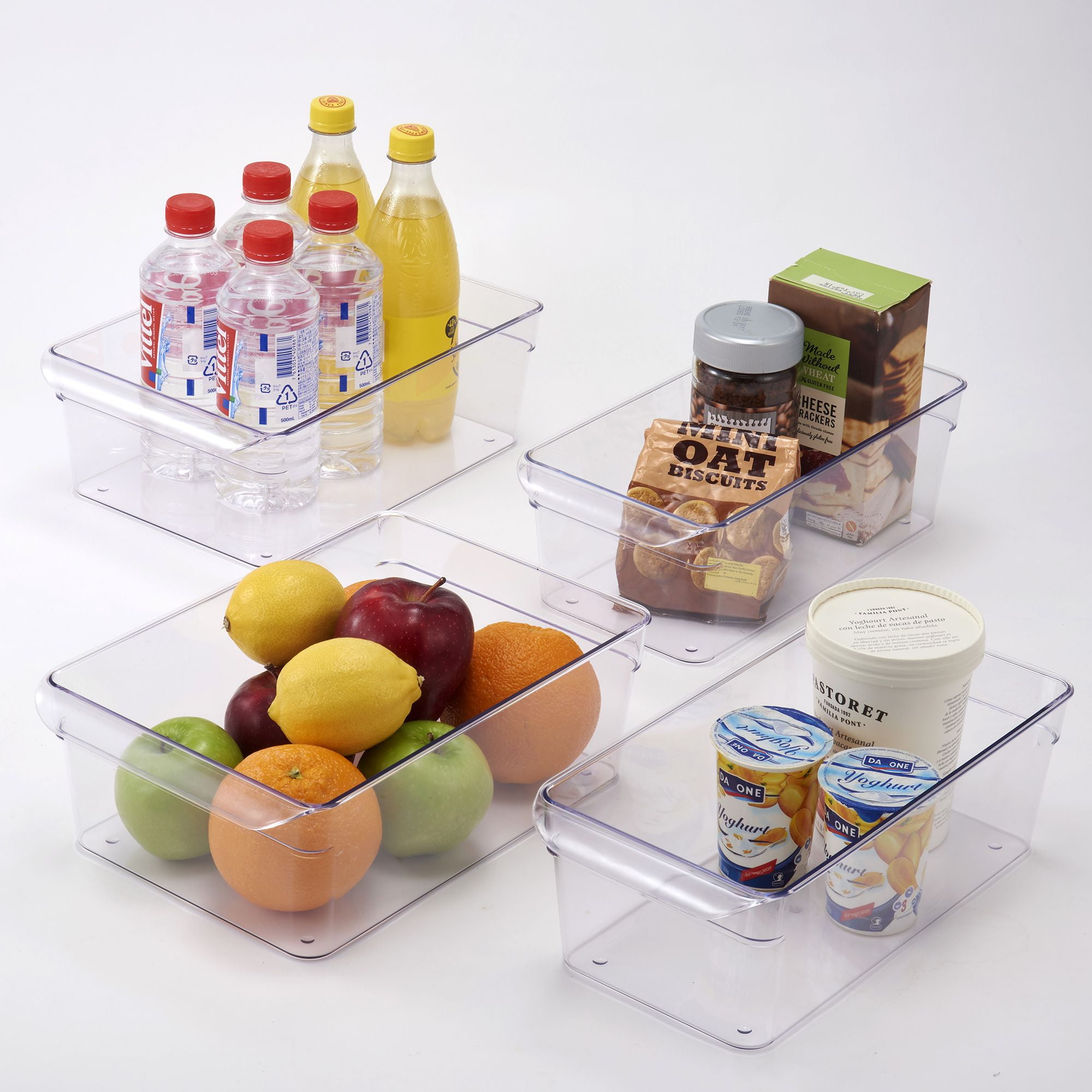 Mainstays Clear Plastic Fridge Organization Bin 4-Pack Set, Various Sizes
