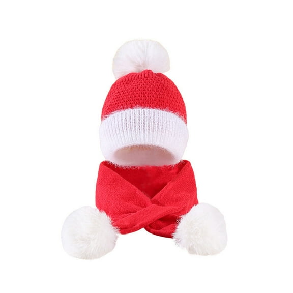 NOKIO Baby Winter Hat Neck Scarf Christmas Cap Scarf for Infant Toddler Girls Boys Warm Crochet Knitted Hat Baby Winter Hat Scarf Set Kids Knitted Beanie Cap Scarf for Boys Girls