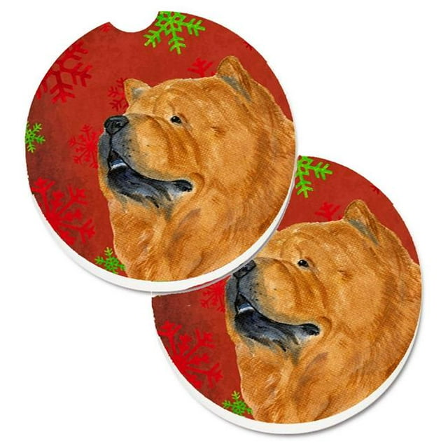 Chow Chow Rouge et Vert Flocons de Neige Vacances Noël Ensemble de 2 Tasses Porte-Voiture Coaster
