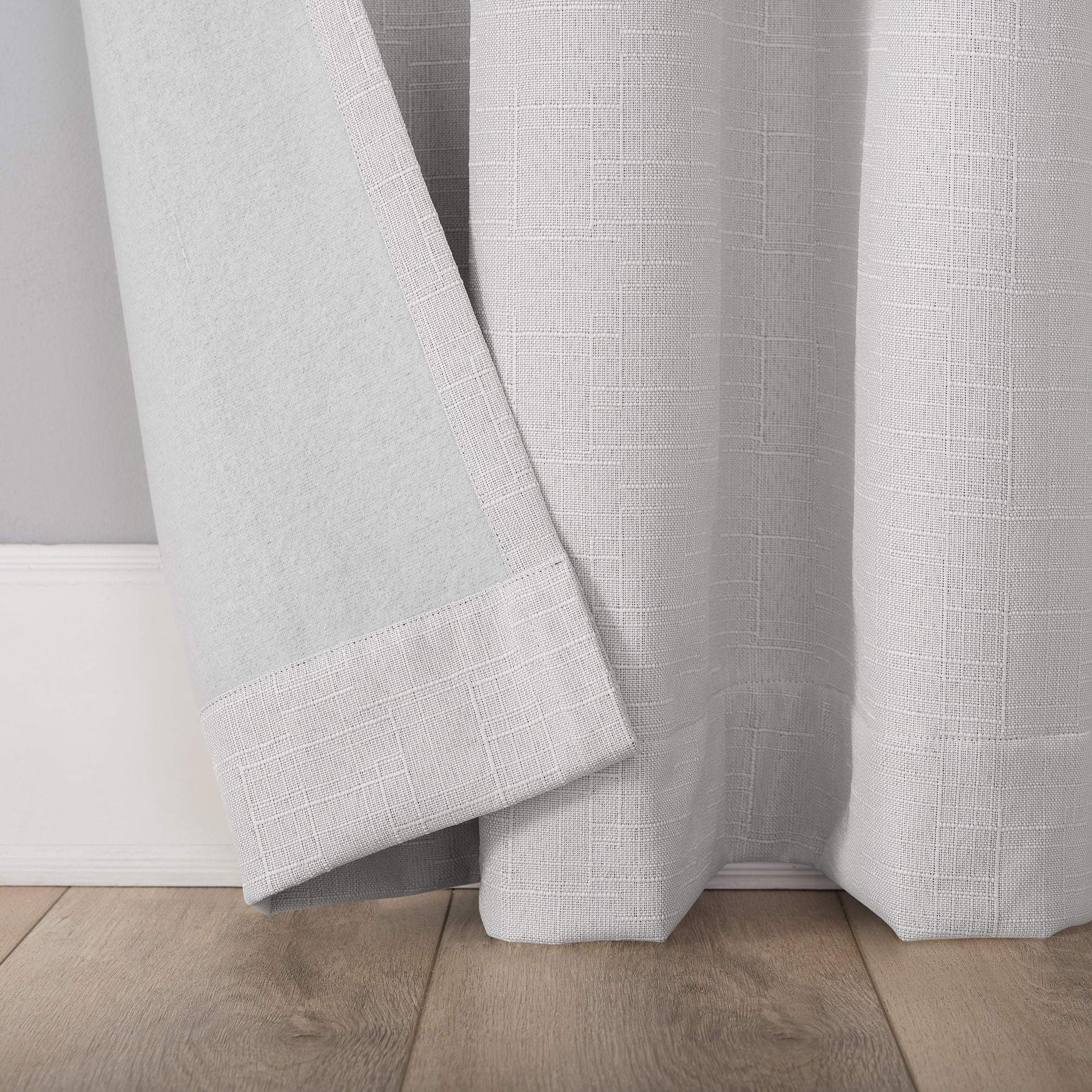 Sun Zero Channing Grid Texture Draft Shield Fleece Insulated 100% Blackout Grommet Curtain Panel, 50X84, Pearl