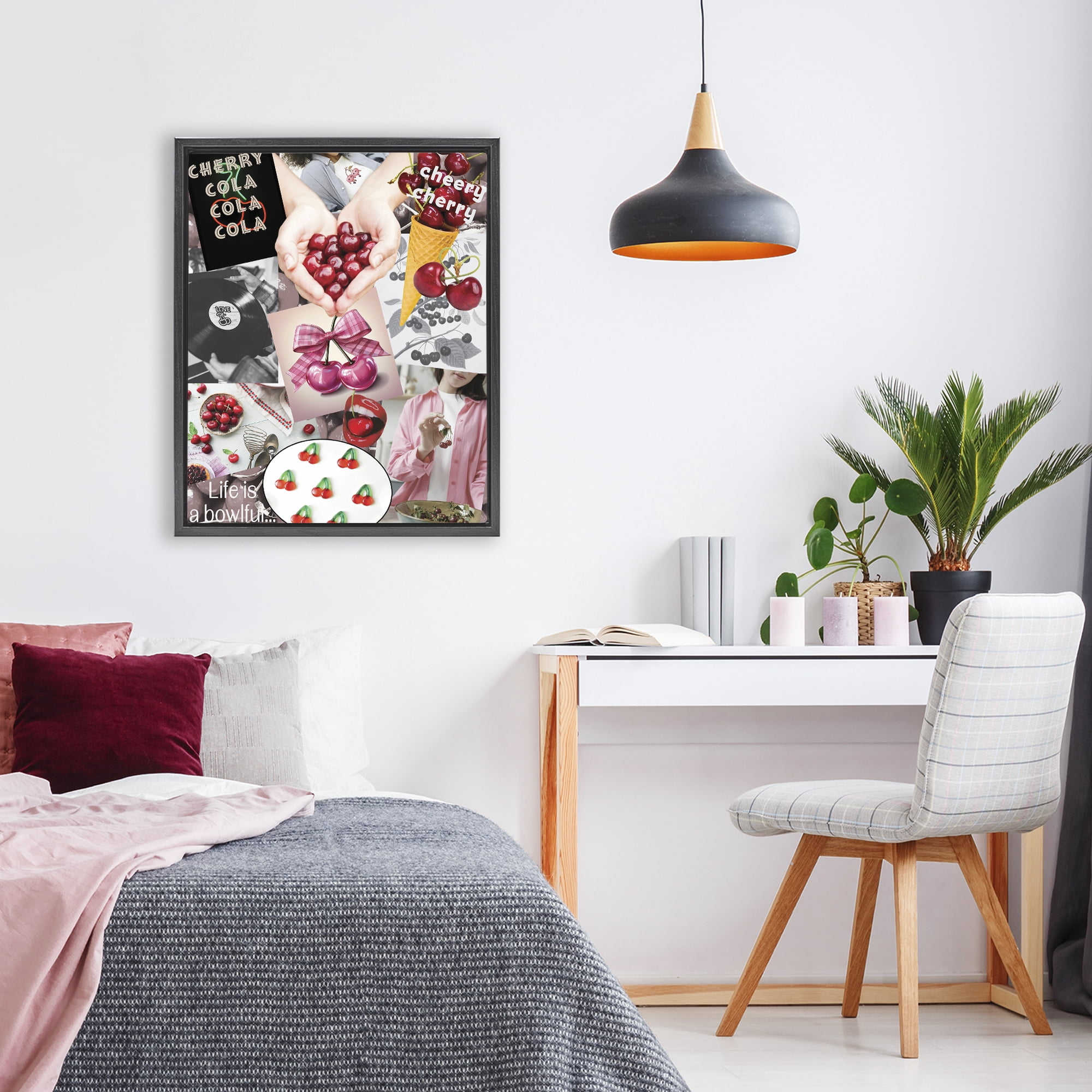 Stupell Industries Retro Cherry Mood Board Black Framed Floater Canvas Wall Art, design by Grotto Studios