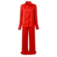 thumbnail image 5 of Women Fashion Solid Feather Pajamas Two Sets Of Imitation Silk Home Wear Wear Casual Wear Pants Suits for Women Suits for Women Woman Suites Dressy Pant Suits for A Wedding Petite Dressy Pant Suits, 5 of 8