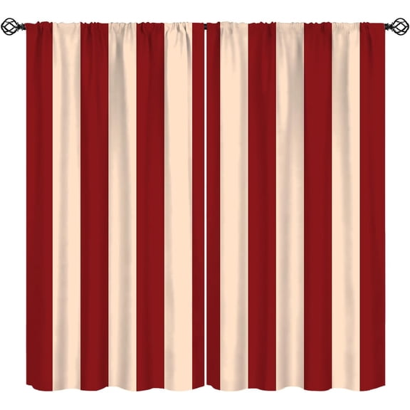 Circus Curtains, Red Beige Striped Circus Tent Decor Vintage Pattern Window Treatments, Rod Pocket Thermal Insulated Drapes 2 Panel Sets for Bedroom Living Room, 42" W X 54" L【Decor】