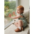 thumbnail image 6 of BemeyourBBs Kids Toddler Baby Girls Waffle Knit Romper Overalls Shorts Cute Infant Baby Girl Summer Clothes Solid Color Flying Sleeve Square Bow Front Ruffled Flared Jumpsuit, 6 of 9