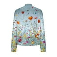 thumbnail image 5 of Womens Full Zip Bomber Jackets with Pockets Floral Print Long Sleeve Casual Fall Coat Outerwear Lightweight (M, Light Blue 01), 5 of 7