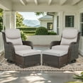 thumbnail image 5 of POCASSY 4 Pieces Patio Furniture Set with Swivel Chairs and Ottomans, High Back Deep Seat Cushioned Wicker Outdoor Swivel Chairs Set of 2 with Ottoman for Porch & Balcony, Brown/Beige, 5 of 12