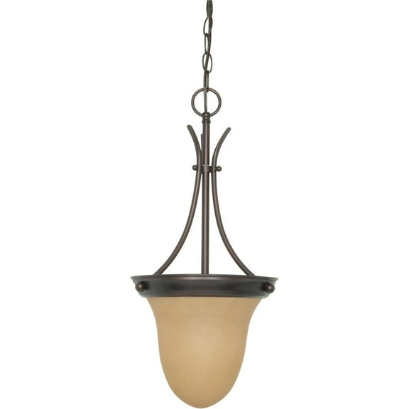 Nuvo Lighting 63134 - 1 Light (Twist  and  Lock Base) 9.75" Mahogany Bronze Finish with Champagne Linen Glass Pendant Light Fixture (60-3134)